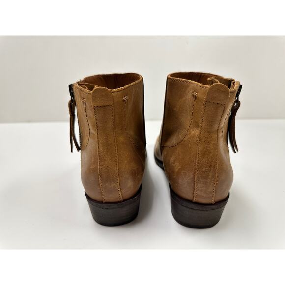 Lucky Brand Blandre Women 6 Shoes Brown Leather Pull Up Ankle Bootie Casual Zip - Picture 5 of 12